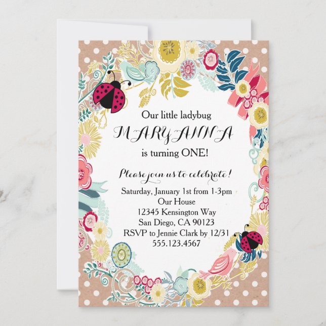Convite de aniversário Ladybug First Girl (Frente)