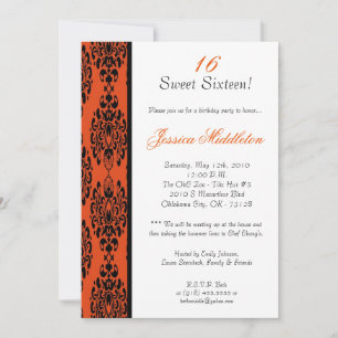convite de aniversário Laranja Damask Lace 5x7