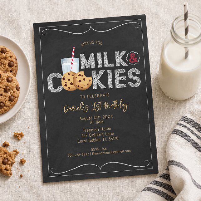 Convite de Aniversário Leite e Biscoitos – Sweet C (Milk & Cookies Birthday Invitation)