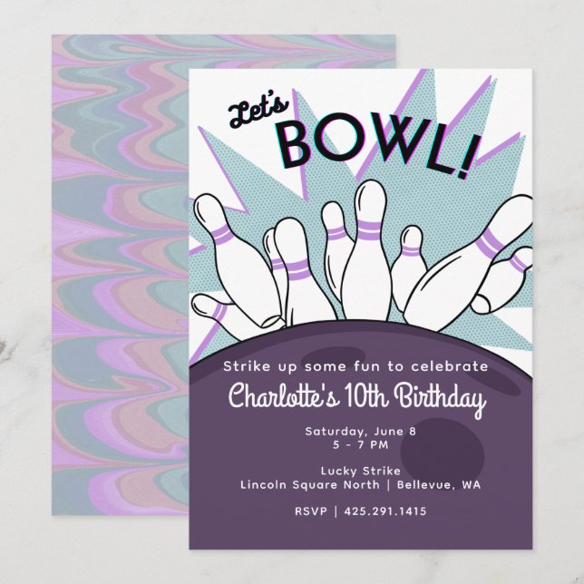 Convite de Aniversário Let's Bowl (Frente/Verso)