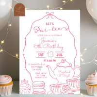 Convite de Aniversário Let's Par-Tea com Laço Rosa