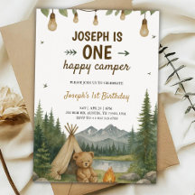 Convite de aniversário lindo com vibe de camping