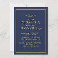 Convite de Aniversário Listrado de Azul Marinho e