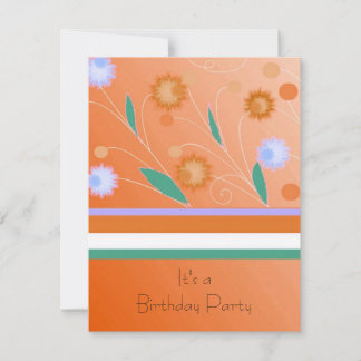 Convite de Aniversário Listras e Flores Laranja