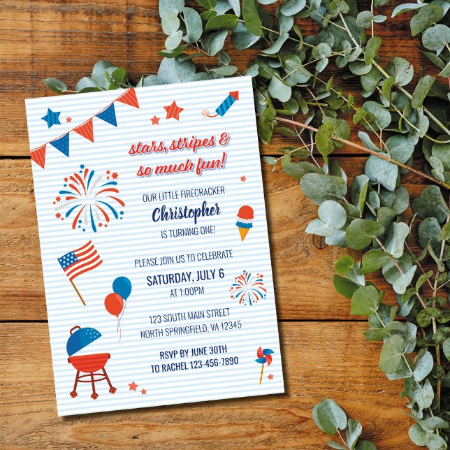 Convite de Aniversário Little Firecracker 4 de Jul (Criador carregado)