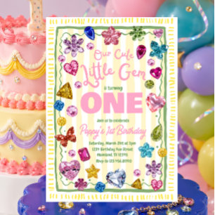 Convite de Aniversário Little Gem com Rhinestone