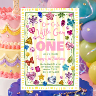 Convite de Aniversário Little Gem com Rhinestone