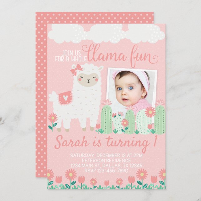 Convite de aniversário Llama Alpaca Convidar (Frente/Verso)