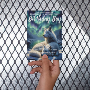 Convite de Aniversário Lobos Brancos Majestosos na