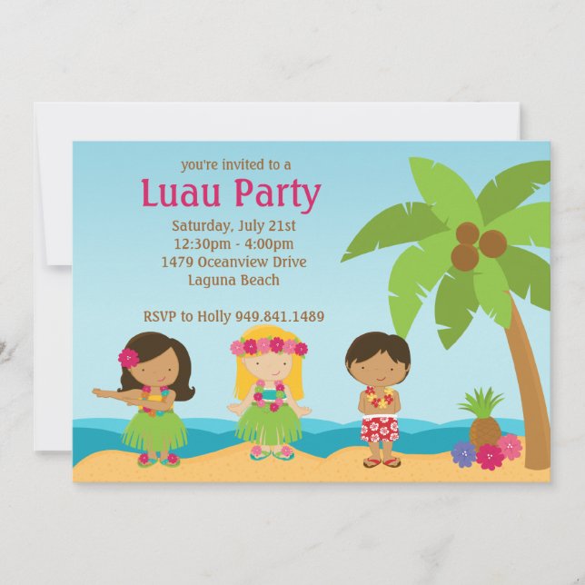 Convite de aniversário Luau (Frente)