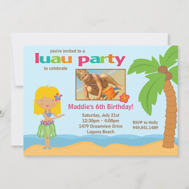 Convite de aniversário Luau (Frente)