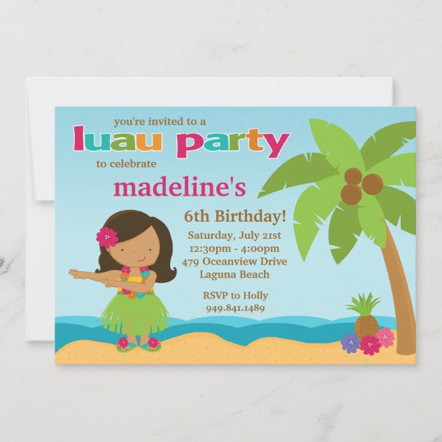 Convite de aniversário Luau (Frente)