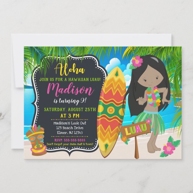 Convite de Aniversário Luau Aloha (Frente)