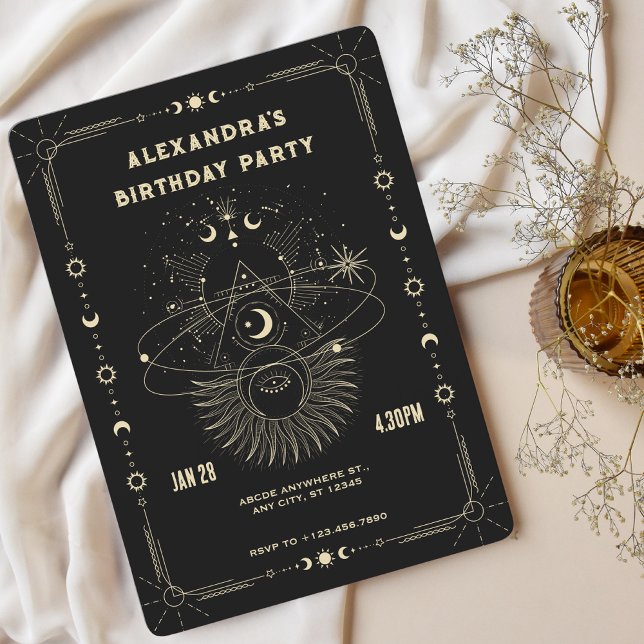 Convite de aniversário lunar de arte mística celes (Criador carregado)