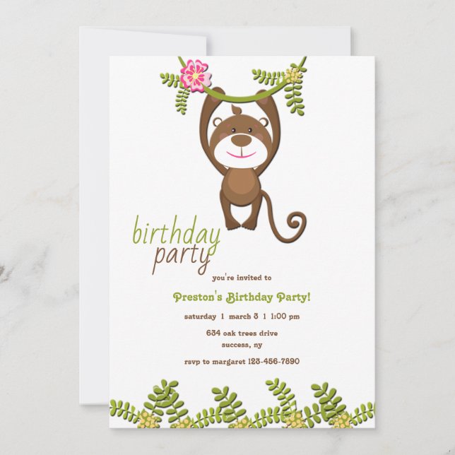 Convite de aniversário macaco (Frente)