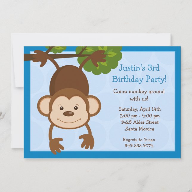 Convite de aniversário macaco (Frente)