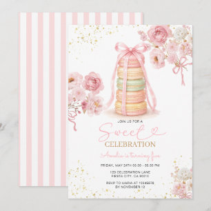 Convite de Aniversário Macaron Rosa Celebração Doc