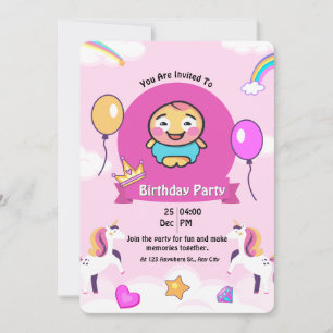 Convite de aniversário Magical Unicorn