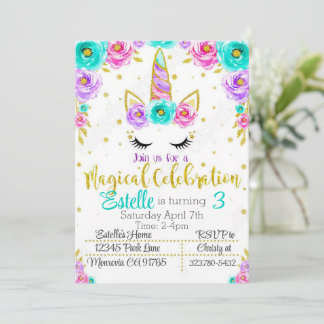 Convite de aniversário Magical Unicorn