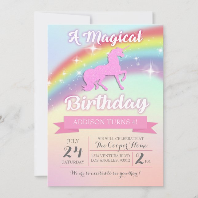 Convite de aniversário Magical Unicorn (Frente)