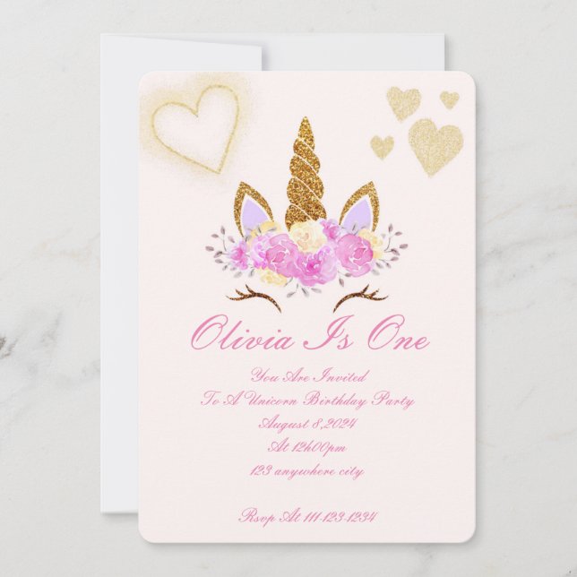 Convite de aniversário MAGICAL UNICORN (Frente)