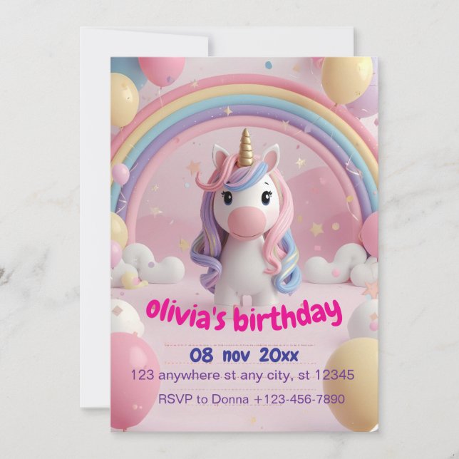 Convite de aniversário Magical Unicorn | Birthd (Frente)