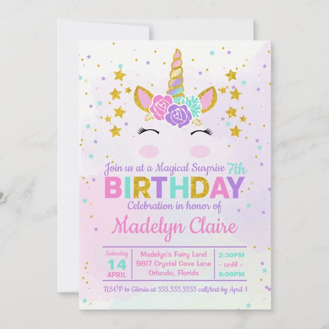 Convite de aniversário Magical Unicorn Surprise (Frente)