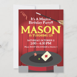 Convite de aniversário mágico, chapéu superior e m