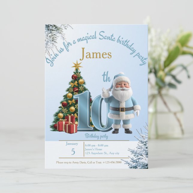 Convite de Aniversário Mágico do Papai Noel – 10º  (Em pé/Frente)