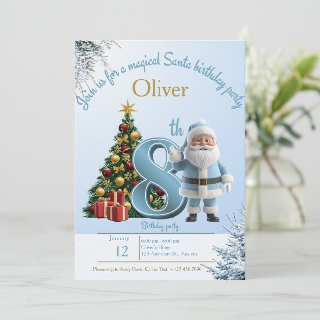 Convite de Aniversário Mágico do Papai Noel – 8º A (Em pé/Frente)