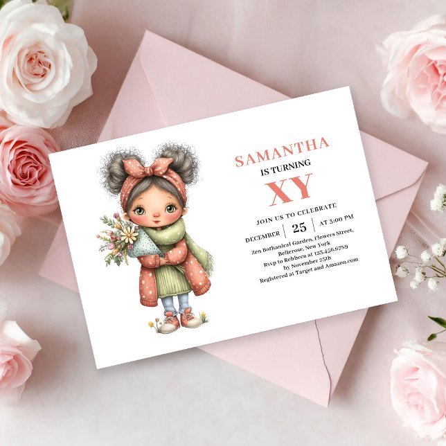 Convite de Aniversário Mágico Floral de Menina Fad (Fairy Girl Birthday Magical Floral Blush invitation)