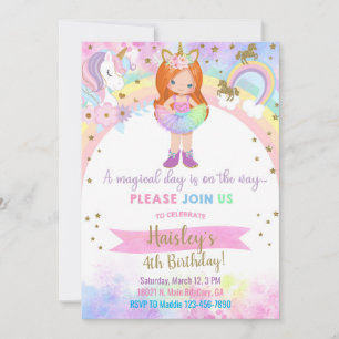 Convite de aniversário mágico para menina de cabel