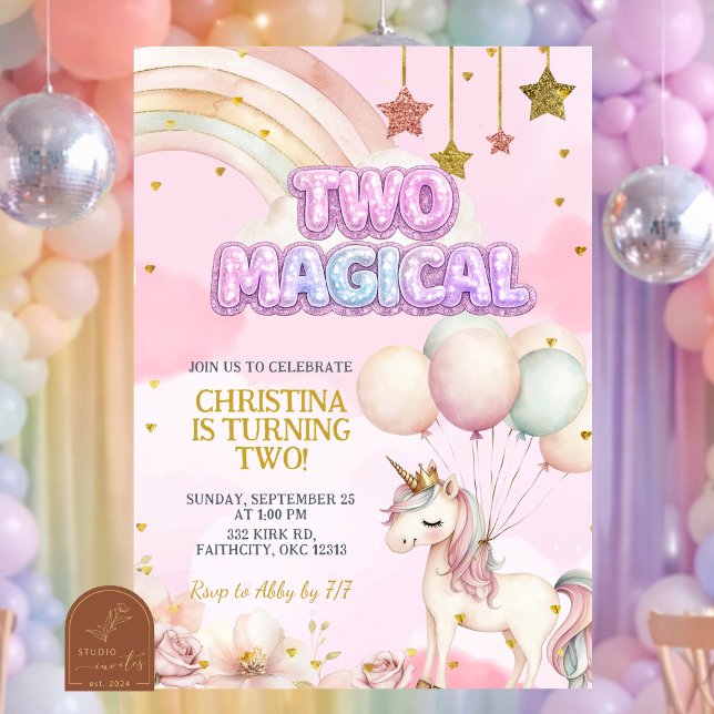 Convite de Aniversário Mágico Unicórnio Dois Paste (Criador carregado)