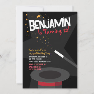 Convite de aniversário mágico - varinha mágica e e