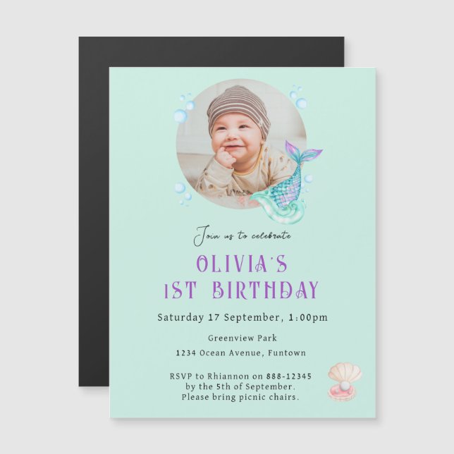 Convite de Aniversário Magnético de Foto para Cria (Frente/Verso)
