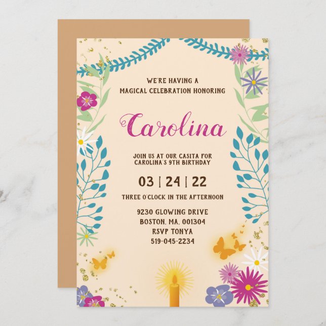 Convite de Aniversário Magnético Floral (Frente/Verso)