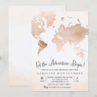 Convite de Aniversário Mapa Aquarela Viagem QUALQU