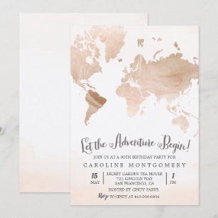 Convite de Aniversário Mapa Aquarela Viagem QUALQU