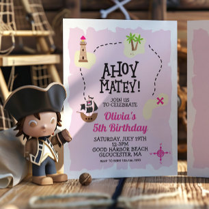 Convite de Aniversário Mapa do Tesouro Rosa Pirata