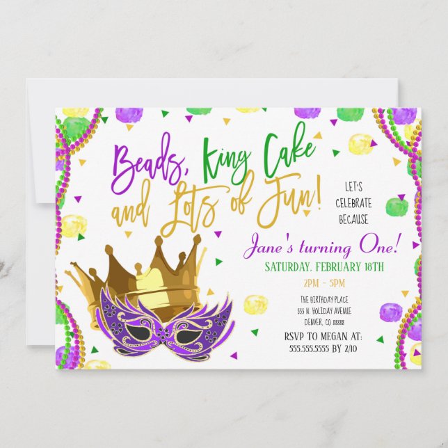 Convite de aniversário Mardi Gras (Frente)