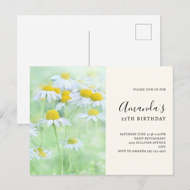 Convite de Aniversário Margaridas Bonitas em um Ca (Frente/Verso)