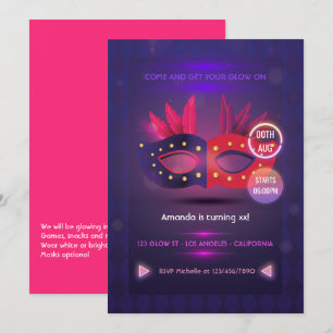 Convite de Aniversário Máscara Neo Masquerade