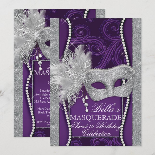 Convite de aniversário Mascarada de Mardi Gras (Frente/Verso)