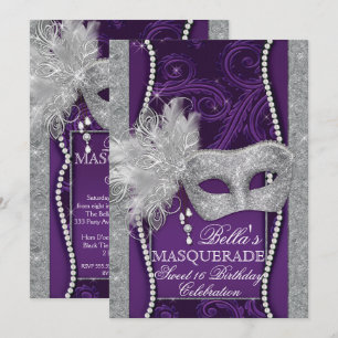 Convite de aniversário Mascarada de Mardi Gras