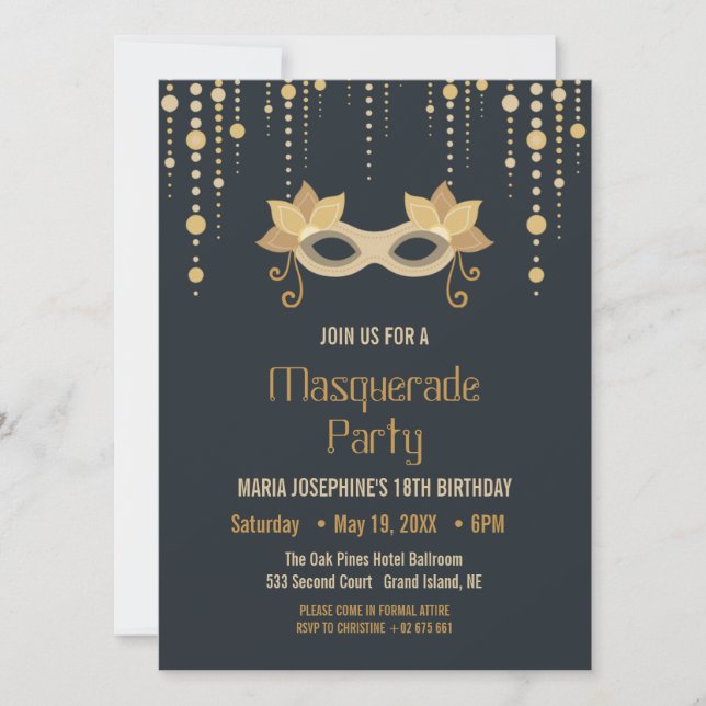Convite de aniversário Mascarada moderno (Frente)