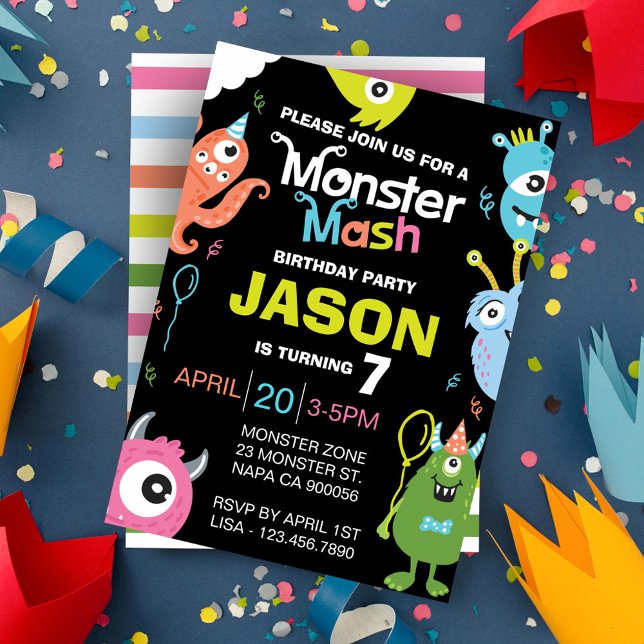 Convite de aniversário Mash Monstro Divertido (Fun Bright Monster Mash Birthday Party Invitation)