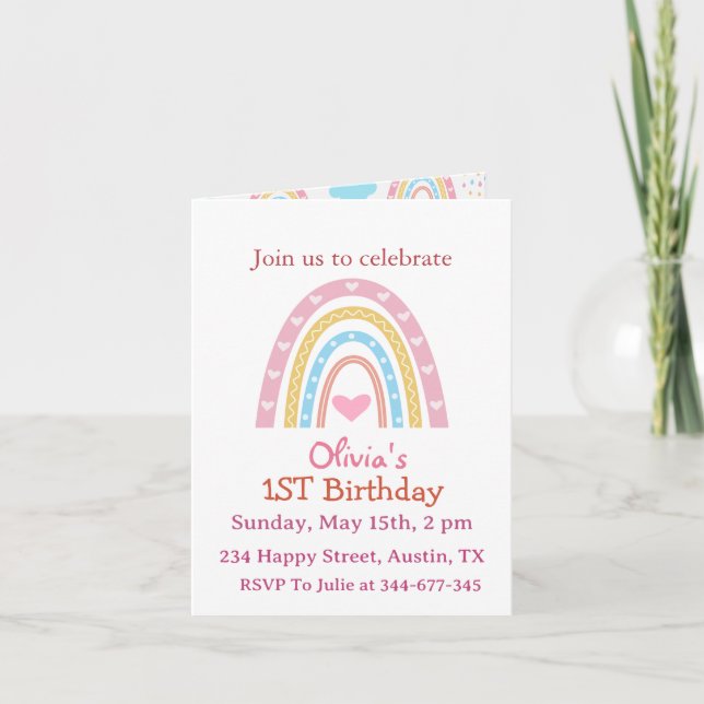 Convite de Aniversário Menina Arco-íris Boho Paste (Frente)