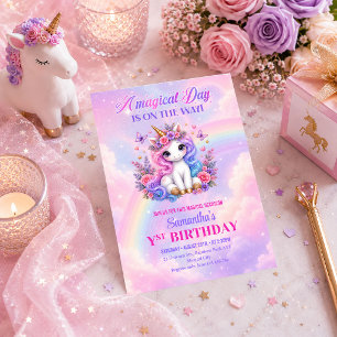 Convite de Aniversário Menina Arco-Íris Unicórnio