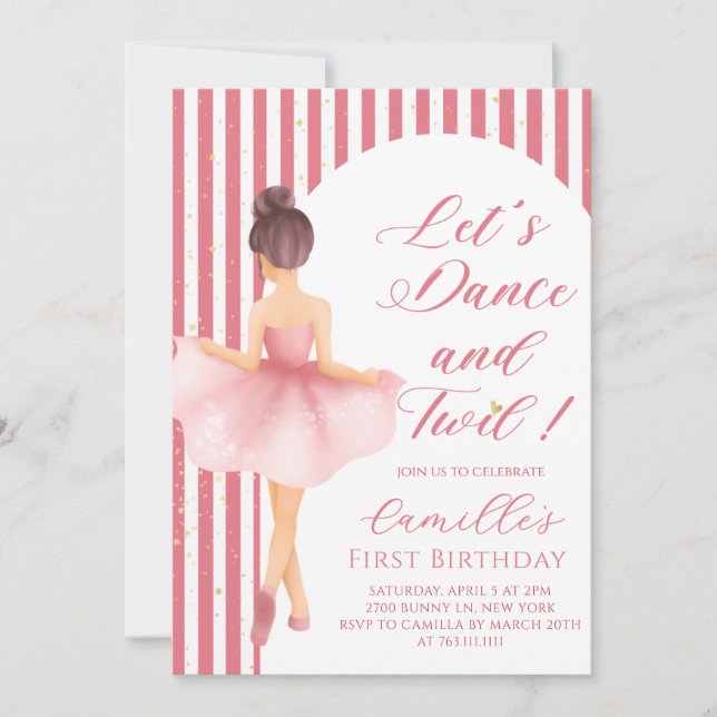 Convite de Aniversário Menina Bailarina (Frente)