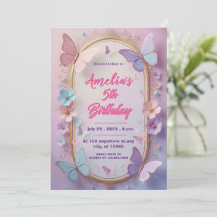 Convite de Aniversário Menina Borboleta 3D